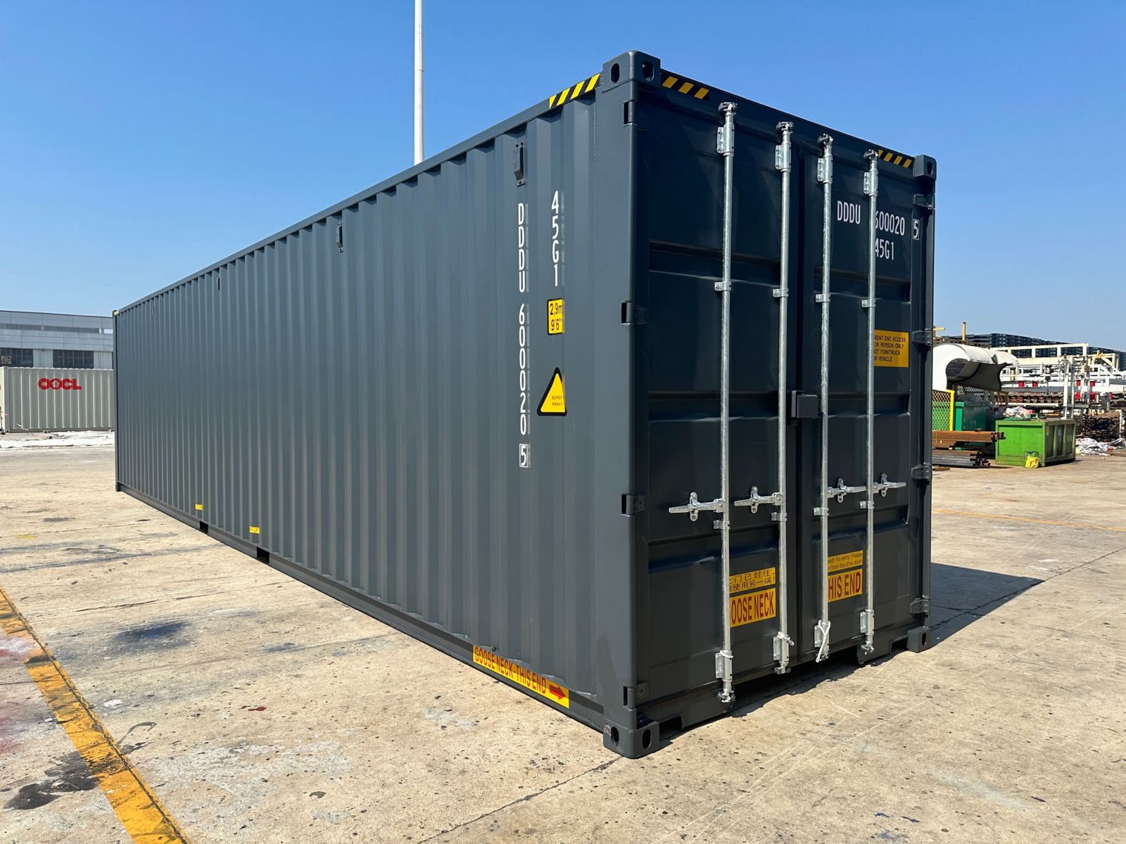 40-Fuß-High-Cube-Double-Door-Container von außen, Doppeltüren geschlossen